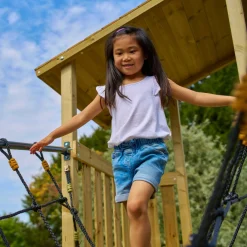 TP Skywood Wooden Tower Climbing Frame with Super Wavy Slide, Sky Deck, Monkey Bars, Skywalk Bridge, Skyline with Swing Seat & extra play tower - FSC® certified