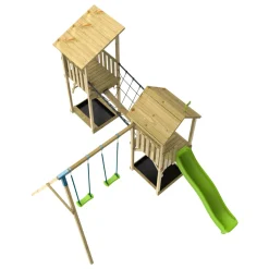TP Skywood Wooden Tower Climbing Frame with Ripple Slide, SkyWalk Bridge, Lookout Tower & Double Swing Arm - FSC® certified