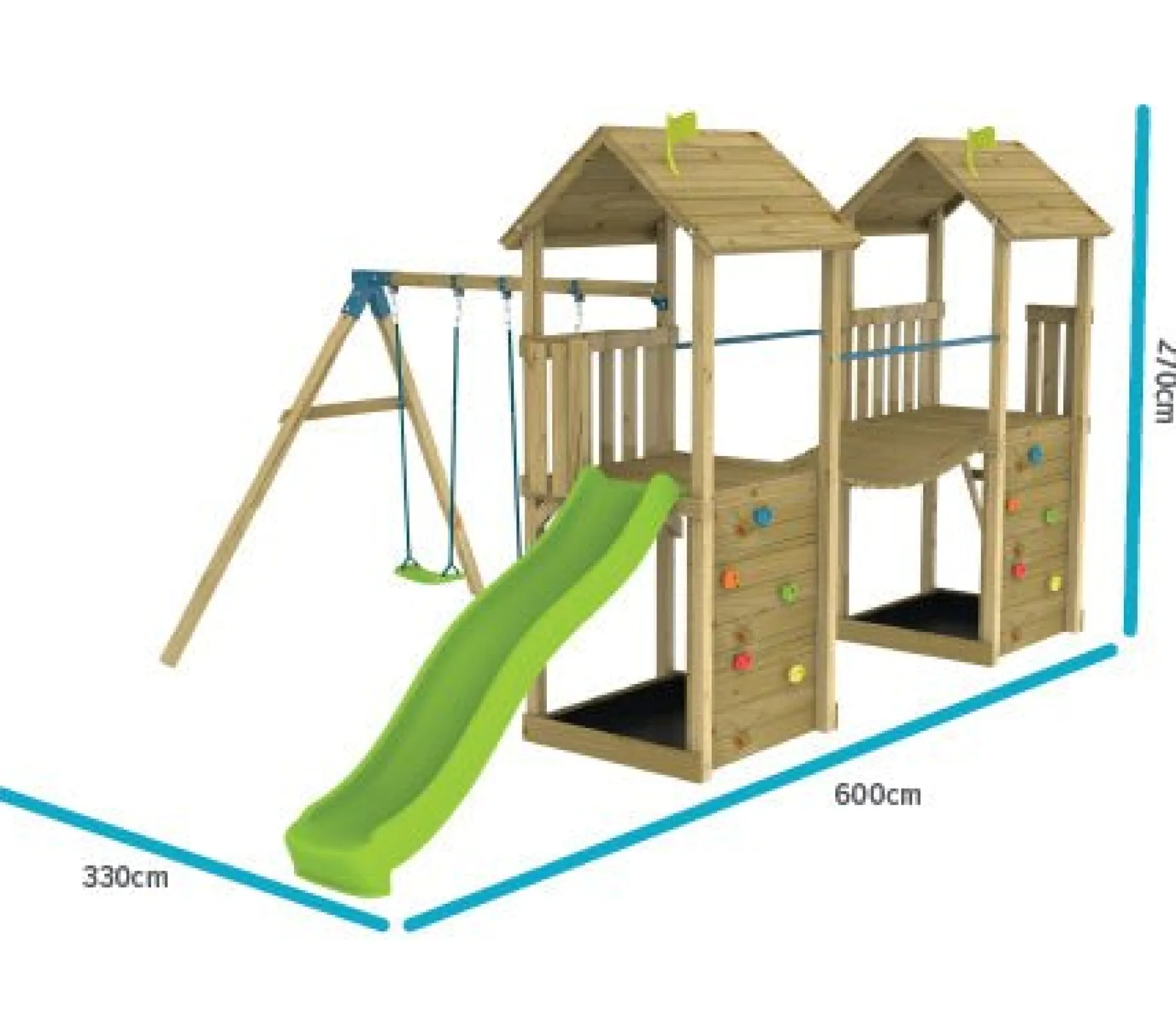 TP Skywood Wooden Tower Climbing Frame with Ripple Slide, SkyWalk Bridge, Lookout Tower & Double Swing Arm - FSC® certified