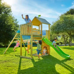 TP Skywood Wooden Tower Climbing Frame with Ripple Slide, Sky Deck & Double Swing Arm - FSC® certified