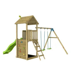 TP Skywood Wooden Tower Climbing Frame with Ripple Slide & Double Swing Arm - FSC® certified
