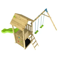 TP Skywood Wooden Tower Climbing Frame with Ripple Slide & Double Swing Arm - FSC® certified