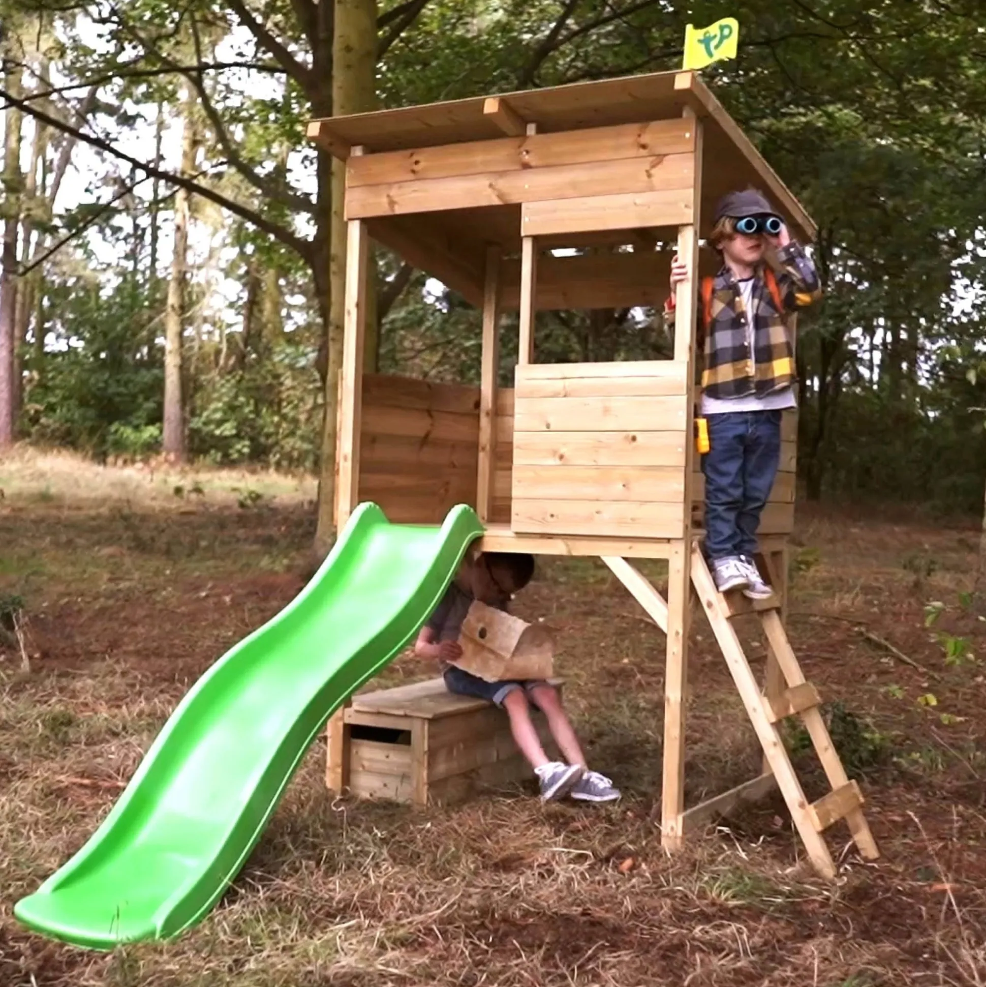 TP Treetops Wooden Tower Playhouse with Toy Box and Slide - FSC® certified