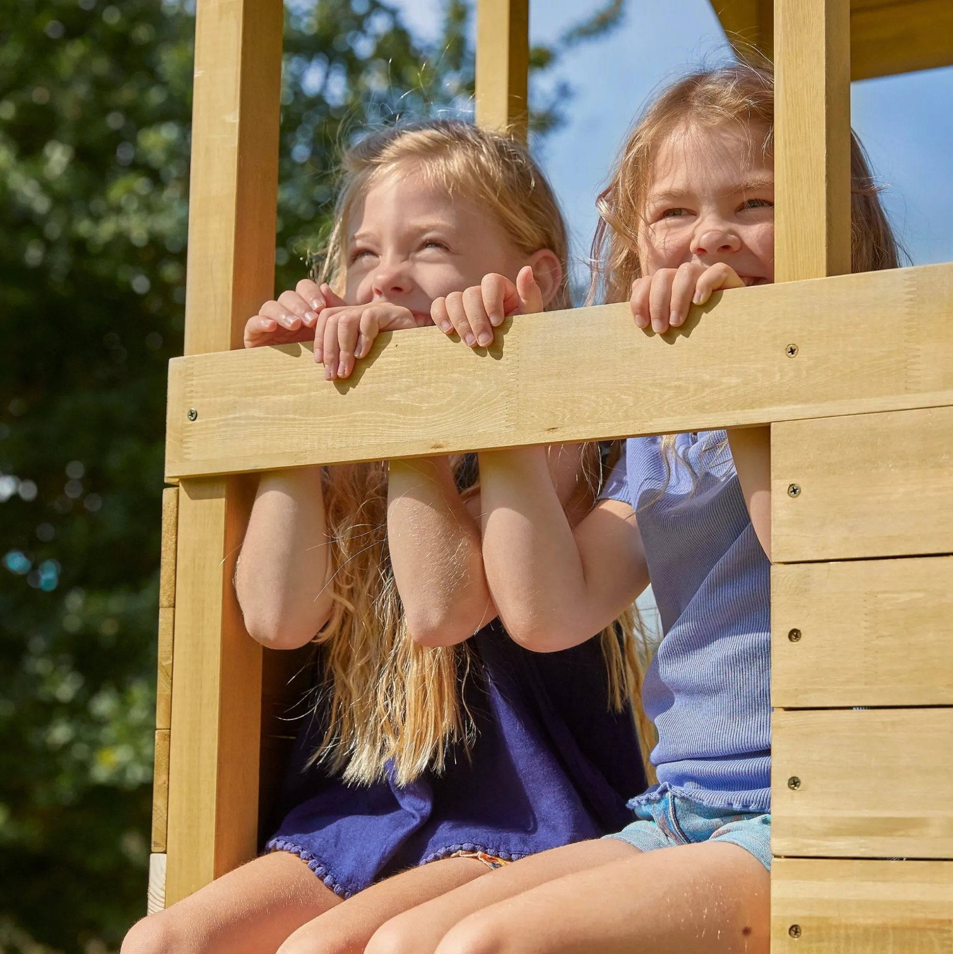 Treehouse Wooden Play Tower, with Wavy Slide, Wooden Balcony & Basketball Hoop - FSC® certified