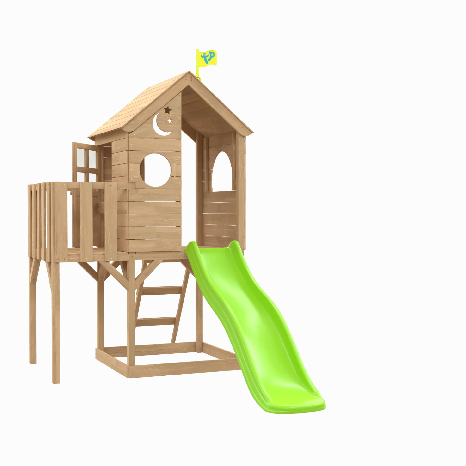 Treehouse Wooden Play Tower, with Wavy Slide, Wooden Balcony & Panel Kit - FSC® certified