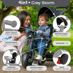 Zoomee 4 in 1 Deluxe Trike - Grey Storm